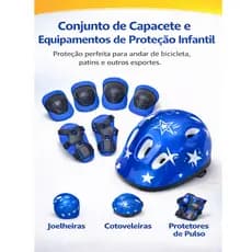 Kit Proteção Infantil 7 Peças Capacete + Joelheiras + Cotoveleiras para Bicicleta, Patins e Patinete
