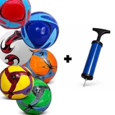 Kit Bola de Futebol Couro Sintético Campo Costurada + Bomba de Ar Manual Portátil e Pratica