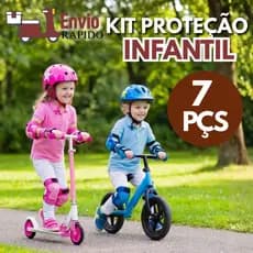 Kit Proteção Infantil 7 Peças Capacete + Joelheiras + Cotoveleiras para Bicicleta, Patins e Patinete
