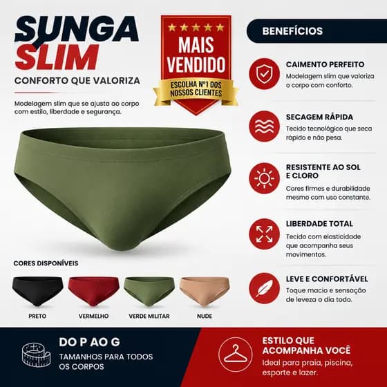 Sunga slim masculina para praia