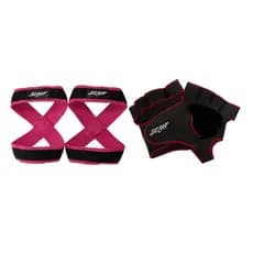 Kit 1 Par De Luvas De Academia Vermelho + 1 Par de Talas Straps 8 Rosa Para levantamento de peso Flash