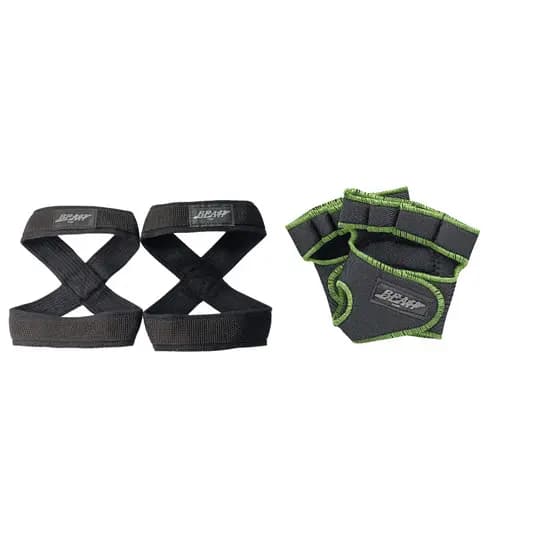Kit 1 Par De Luvas De Academia Verde + 1 Par de Talas Straps 8 Preto Para levantamento de peso Flash