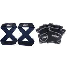 Kit 1 Par De Luvas De Academia Lilás + 1 Par de Talas Straps 8 Azul Para levantamento de peso Flash