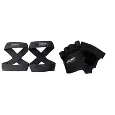 Kit 1 Par De Luvas De Academia ro + 1 Par de Talas Straps 8 Preto Para levantamento de peso Flash