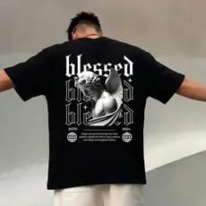 Camiseta Camisa 100% Algodão Blessed Abençoado Angels Streetwear Estampada Casual Gringa Premium Unissex