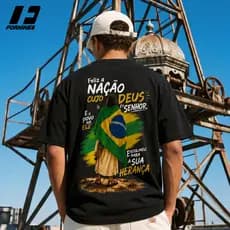 Camiseta Gospel Jesus Brasil Pátria 100% Algodão Estampa Grande Profissional Versículo Patriota Unissex Oversize