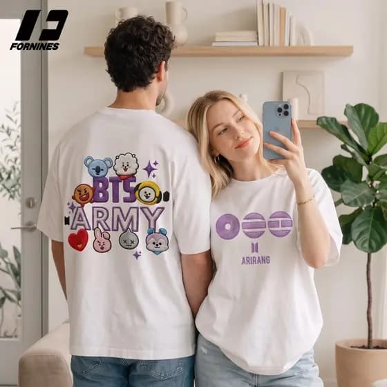 Camiseta BTS ARMY BT21 Kpop 100% Algodão Estampa Grande Profissional Moda Streetwear Fã Unissex
