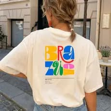 Camisa Brazuca Brasil Copa 100% Algodão Camiseta Estampada Verão Tshirt Casual Gringa Estilosa Unissex