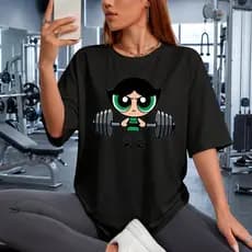 Camiseta Oversized Meninas Super Poderosas 100% Algodão Academia Gym Blusão Tshirt Feminina Gringa Streetwear