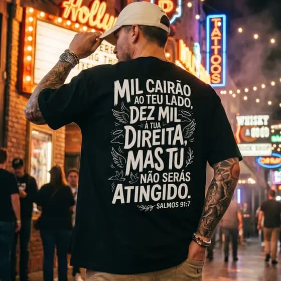 Camiseta Cristã Salmos 91 100% Algodão Streetwear Gospel Camisa Deus Premium Tshirt Gringa Unissex Oversize