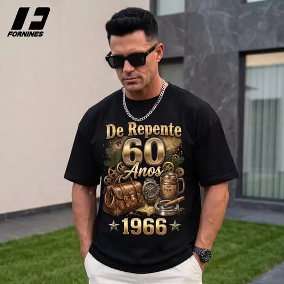 Camiseta Presente De Repente 60 Anos 1966 Vintage 100% Algodão Penteado Estampa Grande Profissional Unissex