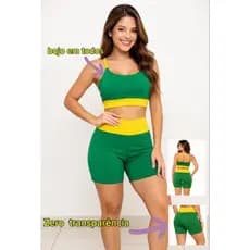 Conjunto Fitness Energia Brasil – Top com bojo e Short de Alta Compressão