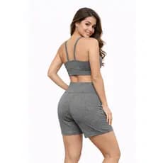 Conjunto Fitness Feminino Cinza Cintura Alta Academia Treino Confortável