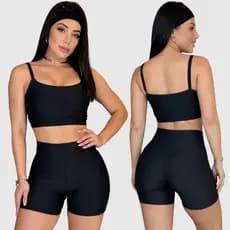 Conjunto Fitness Feminino Academia Top + Short Cintura Alta Treino Esportiva Básica Moda Fitness