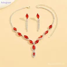 Adegree Conjunto De Colar De Strass/E Brincos Design Moda Requintado/Mistura De Cores/Vermelho/Azul/Prata Opções Novo