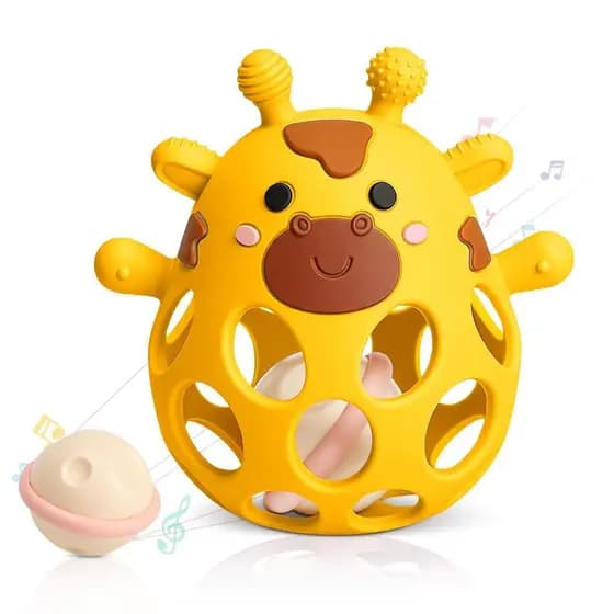 Brinquedos De Dentição De Bebê 2 Em 1 De 3 A 6 12 Meses , Bola De Mordedor De Silicone Com Chocalho Para Alívio , Infant