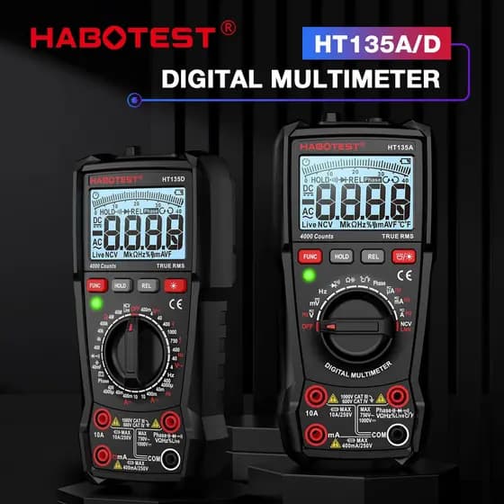 HABOTEST HT135D Multímetro Digital 1.000V 10A Testador de Eletricista Multifuncional Tensão AC / DC Corrente Capacitânci