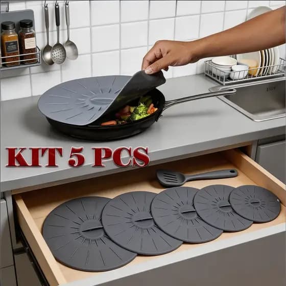 KIT 5 PCS Tampas Universal de Silicone Uso Doméstico Reutilizável