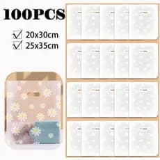 Sacolas de Presente PVC Transparentes com Estampa de Margaridas Reutilizáveis para Festas 25/50/100 Unidades