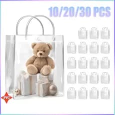 30/20/10 PCS Transparent Gift Bag with Handle PVC Clear Plastic Party Bag