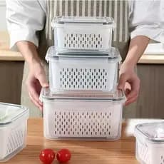 Kit 3 Potes Organizadores Geladeira Para Alimentos Vegetais Cozinha Moderna Uso Microonda-315601