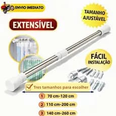 Varão Extensível Grande Em Inox Ajustável Suporte Resistente Bastão Porta Cortina De Box E Banheiro Multiuso-SSG1