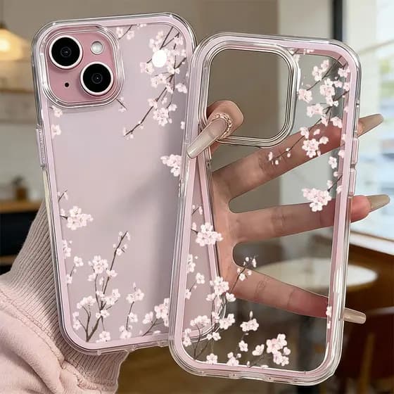 Flores Rosa 3 Em 1 Ins Capa Anti-Impacto Capinha Para IPhone 13 11 12 14 15 16 17Air Pro Max Transparente Normal