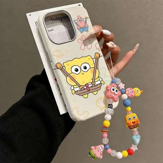 Kit Capinha Corrente Capa Coruro Para IPhone13 11 12 16 15 1417Air Normal Plus Pro Max Couro Falso Bob Esponja Calça Qua