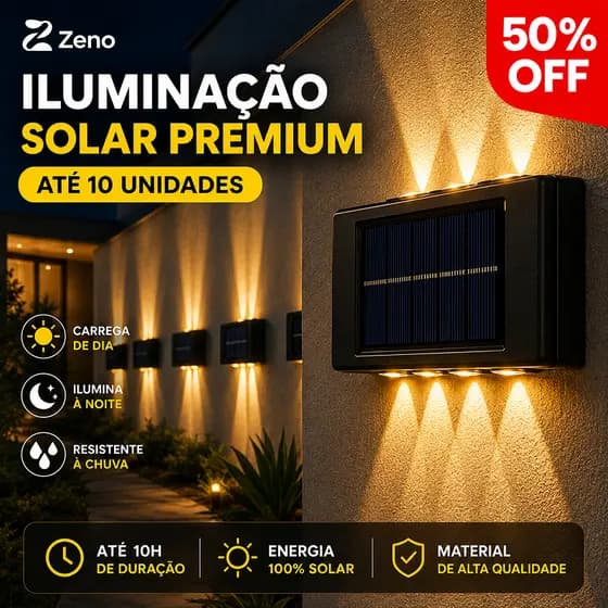 Arandela LED Solar para Parede Muro Jardim Quintal Garagem Área Externa