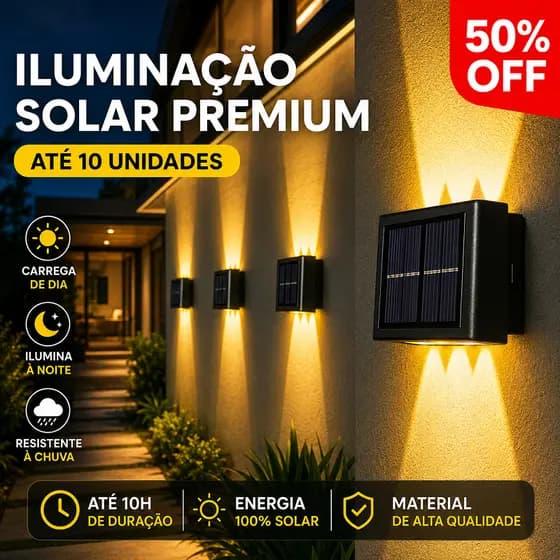 Luminária Solar de Parede LED Impermeável Área Externa Jardim Quintal Casa