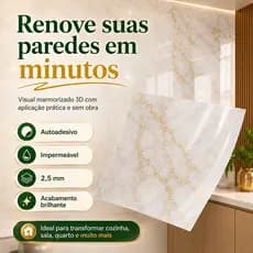 Kit 20 Placas PVC 3D Mármore Lavável para Sala Cozinha Banheiro Parede