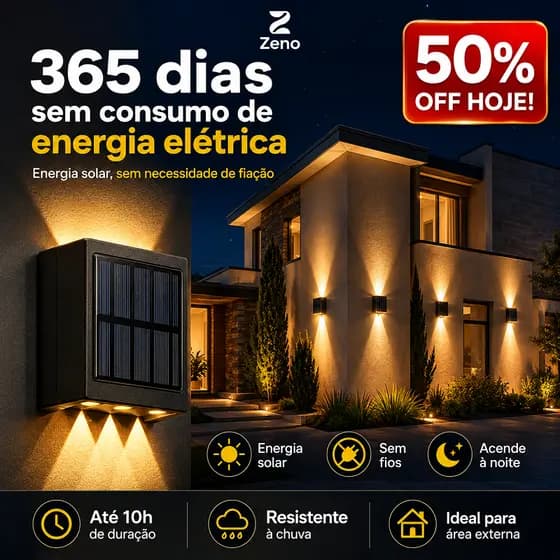 Luminária Solar de Parede LED Impermeável Área Externa Jardim Quintal Casa