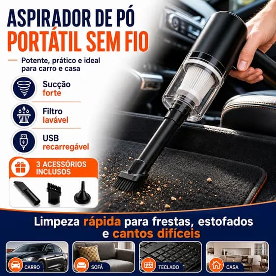 Aspirador De Pó Portátil Sem Fio Recarregável Com Filtro Lavável Para Carros E Espaços