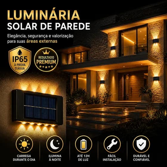 Luz Solar LED para Parede Luz Quente Impermeável Jardim Muro Garagem