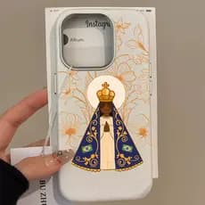 Nossa Senhora Capa Capinha Para iPhone 14 17 Air 16 15 Plus 13 12 11 Pro Max Couro Silicone Anti-Impacto