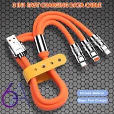 6A Carregamento Rápido 3 Em 1 Cabo Líquido Silicone Carregador Universal Tipo C V8 IOS Para iPhone Samsung