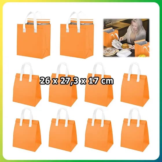 10x Laranja Bolsa térmica bolsa refrigerante bolsa piquenique bolsa para comida viagem para alimentos quentes e frios