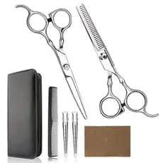 Tesoura de Corte de Cabelo Profissional para Uso Doméstico, Kit de Tesouras de Corte e Desbaste com Pente e Estojo para