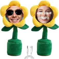 Flor Dançante com Rosto Personalizado, Presentes Engraçados, Brinquedo de Flor Recarregável que Repete Movimentos com Mí