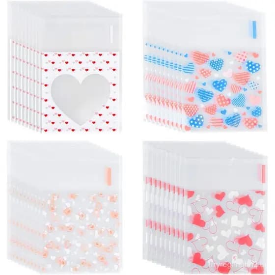 Bskifnn 400PCS Sacos de Celofane para o Dia dos Namorados com Estampa de Coração, Sacos Autoadesivos para Biscoitos e Do