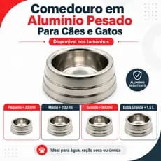 Comedouro Pesado Alumínio Polido para Cães e Gatos P/M/G/GG