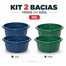 Kit 2 Bacias Plásticas Reforçada 20L Verde ou Azul com Alças
