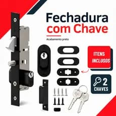 Fechadura Preta Fosca Broca 15mm Completa Com Cilindro, Chaves e Acessórios