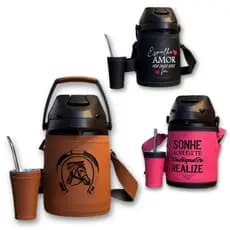 Kit Tereré Garrafa Térmica 2,5 Litros Bordado Bomba e Copo Inox 3 Peças