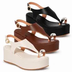 Sandália Plataforma Feminina Fivela Anabela Moderna Enfeite Metalizado Tamanco Confortável Elegante