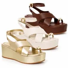 Sandália Feminina Tira em X Tamanco Anabela Elegante Conforto Premium Leve Casual Promoção Dia a Dia