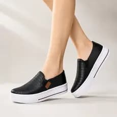 Tênis Slip On Feminino Confortável Casual Calce Fácil Zíper Lateral Dia a Dia Promoção