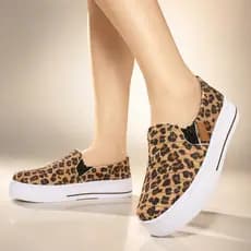 Tênis Slip On Feminino Animal Onça Confortável Leve Calce Fácil Casual