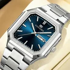 Relógio De Pulso De Quartzo Com Pulseira De Aço Inoxidável Mostrador Quadrado De Moda De Luxo Masculino Calendário E Sem