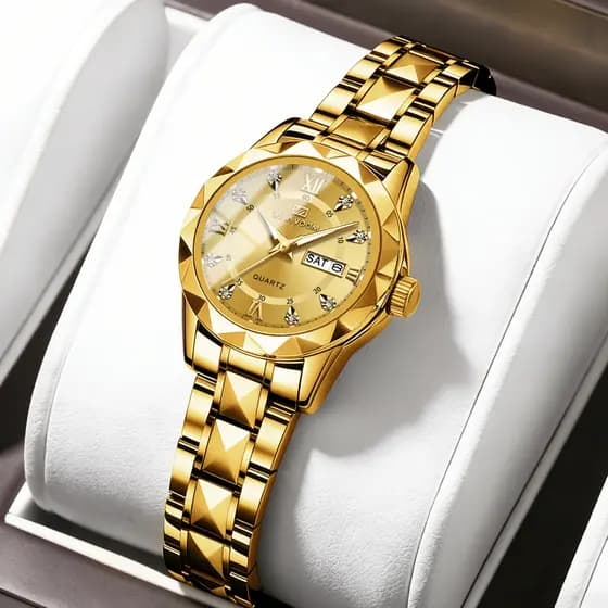 VAVAVOOM Original Women's Waterproof Luminous Luxury Stainless Steel Gold Watch 2736+ Giving gifts